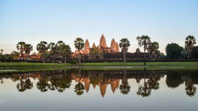 A Cambodian temple across a lake