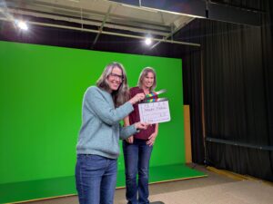 Amy from Bible Society Australia recording with Trudy for the Auslan Bible Project.